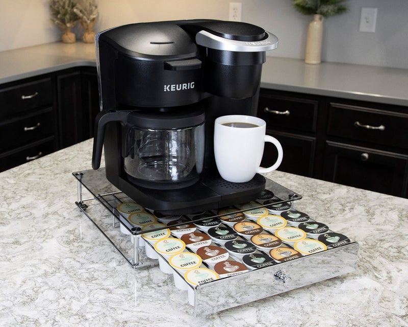 Nifty Solutions Nifty Rolling Coffee Pod Drawer - Glass Top & Chrome Finish, Compatible with K-Cups, 36 Pod Pack Holder, Compact Under Coffee Pot Storage Drawer, Slim Home Kitchen Counter Organizer - Image 2